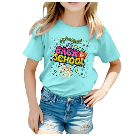 

T Shirts for Kids Girls Kids School Season Back To School Season Printed Casual Short Sleeve Top T Shirt Teacher Shirts Clothes Light Blue-D 120