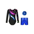 thumbnail image 2 of iiniim Leotards Gymnastics for Girls Kids Sequins Long Sleeve Dance Bodysuit with Athletic Shorts Outfits Dancewear Royal Blue 10, 2 of 7