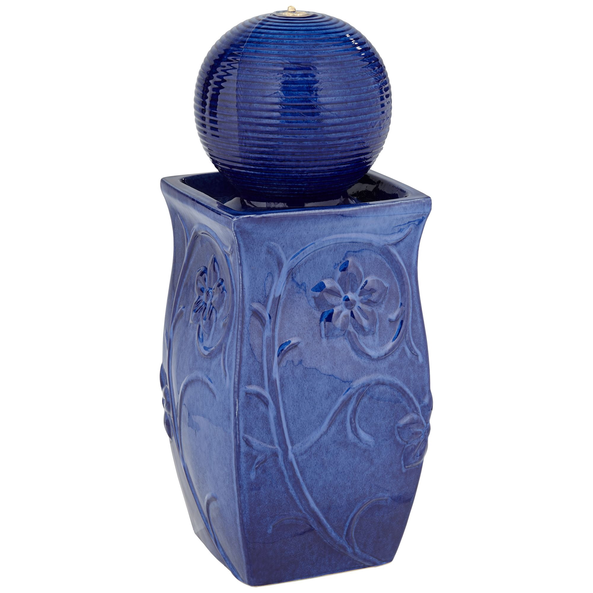 Periwinkle 29 1/4" High Large Zen Outdoor Decor Blue Ceramic Floor Fountain with Light LED Outside Garden Patio