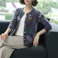 thumbnail image 2 of Thin Knitwear Slim O-Neck Print Open Stitch Pullovers Vintage Button Single Breasted Spring Summer Wool Blended Women's Clothing, 2 of 3