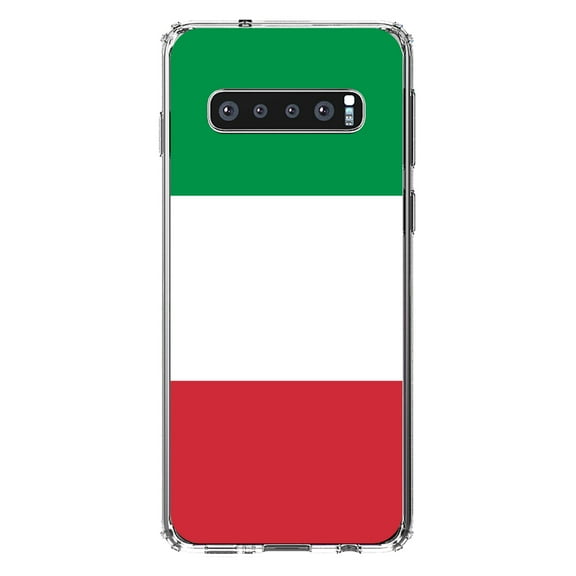 DistinctInk Clear Shockproof Hybrid Case for Samsung Galaxy S10  PLUS(6.4" Screen) - TPU Bumper, Acrylic Back, Tempered Glass Screen Protector - Italy Flag Red White Green -Italy