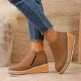 thumbnail image 2 of Platform Wedge Heel Ankle Boots for Women Waterproof PU Leather Casual Non Slip Zipper Fall Winter Booties, 2 of 5