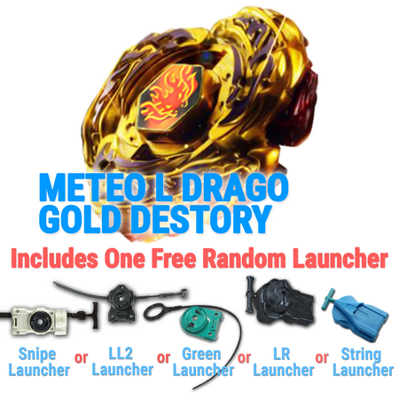 Gyro Meteo L-Drago Destructor Destroy Gold Armored DF10LRF 4D High Performance Generic Battling Top Game with Launcher Game Complete Set Game Toys from Metal Fury, Metal Fusion, Metal Masters