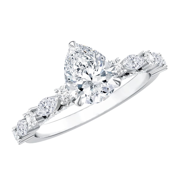 Rosec Jewels Certified Lab Grown Diamond 1 ct Engagement Ring with Side Stones, 925 Sterling Silver, US 4.00