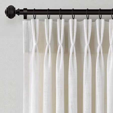 Pinch Pleated Linen Curtains 90 Inches Long for Living Dining Room Bedroom 2 Panel Set Natural Cream Birch Pleat Curtain Inch Neutral Boho Floor to Ceiling Semi Sheer Drapes
