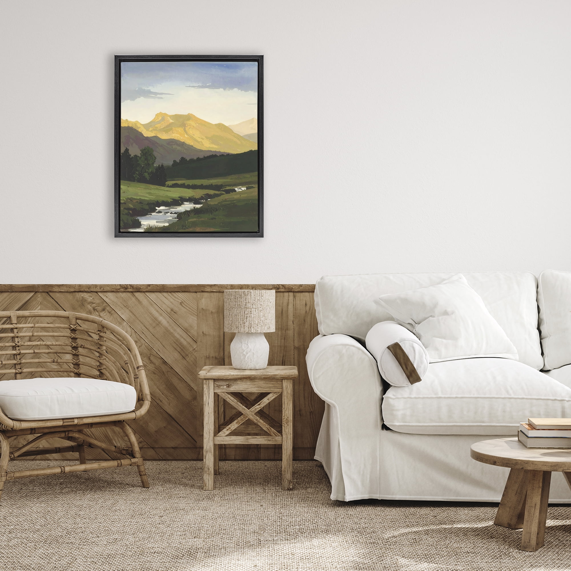 Stupell Industries Mountain Across The Valley Black Framed Floater Canvas Wall Art, design by Alonza Saunders