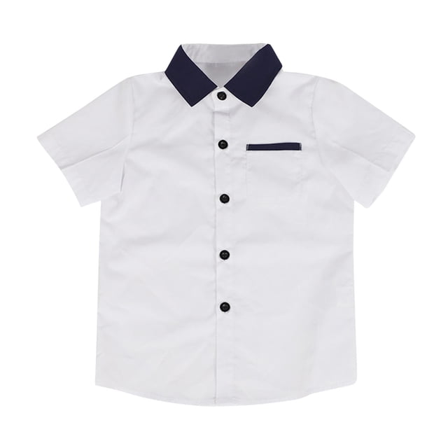 VKOYWKM Chemises à Manches Courtes pour Garçons Chemises à Col Patchwork Color Block Été T-Shirts Chemises Habillées pour Enfants Garçons Mode 2025 Blanc 3 Ans