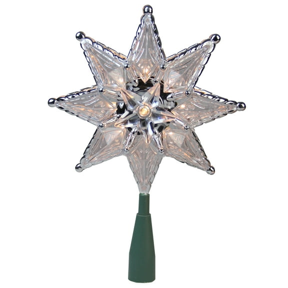 Northlight 8" Lighted Silver and Clear Mosaic Star Christmas Tree Topper - Clear Lights