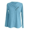 thumbnail image 5 of Fiaer.Oversized Tshirts for Women.Womens V Neck Long Sleeve T Shirts.Women's Casual Trendy Side Button Decor Going out Tops Sky Blue XXL, 5 of 6