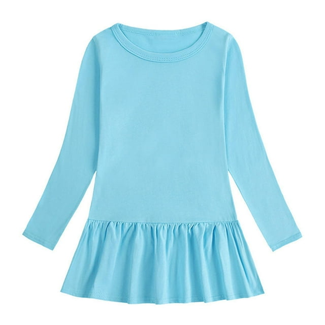 LOVZFMLL Robe Unie pour Filles Col Rond Manches Longues Décontractée Ample et Confortable
