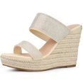 thumbnail image 1 of BLISSFUL STEP Sandales Compensées Plateforme avec Strass Espadrilles Beige pour Femmes 6 m US, 1 of 6
