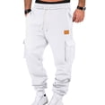 thumbnail image 2 of MIXUE Mens Cargo Pants Solid Color Casual Waist Sports Hat Woven Pocket Pocket Leather Label Thin Sweatpants for Men Holiday Wear,White,XXXL, 2 of 9