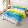 thumbnail image 3 of Castle Fairy Abstract Gradient Triangle Twin Quilt Set 2 Pieces,Ombre Geometric Grid Twin Coverlet Set,Yellow Teal Navy,1 Bedspread and 1 Pillowcase, 3 of 7