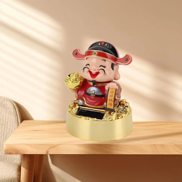 God Of Wealth Figurine, Decorative Solar Powered Unique Automatic Nodding Versatile Small Caishen Statue Portable for Office S