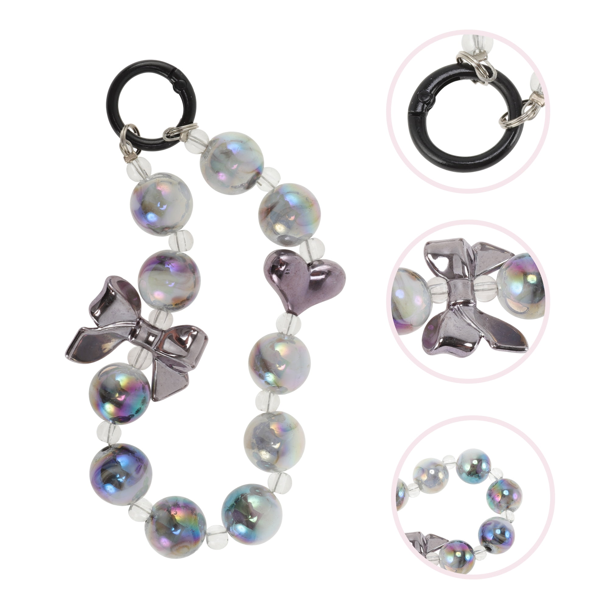 Unique Bargains Bow Heart Phone Charm in Black and Silver Tone for Stylish Accessory Use
