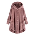 thumbnail image 4 of Winter Coats for Women Zpanxa Women Plus Size Button Plush Tops, Hooded Loose Cardigan Wool Coat, Casual Plush Jacket Outwear Hot Pink L, 4 of 4