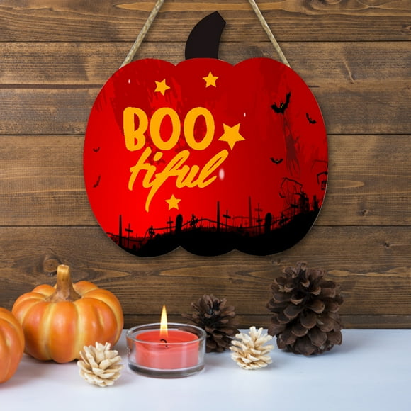 Hanging Decorations Wooden Hang Tag Wreath Happy Trick Or Wall Plaque Pumpkin Wall Decoration Welcome Sign Party
