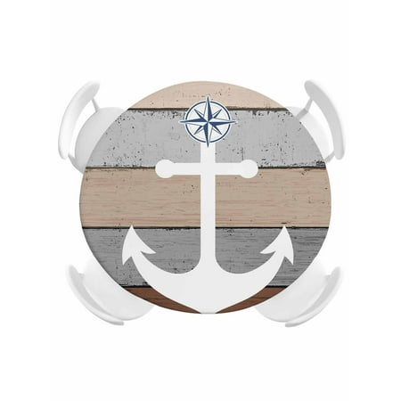 Round Fitted Tablecloth Oceans Ship Anchors Circle Table Cover Waterproof Table Cloth with Elastic Edge Vintage Woodcuts Outdoor Tablecloths for Kitchen Picnic 36-44in