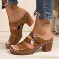 thumbnail image 3 of Rokment Ladies Platform Chunky Block High Heels Dressy Slip on Sandals for Women 2026 Summer Fashionable Leather Fish Mouth Open Toe Dress Slides Heeled Pumps Brown Size 9.5, 3 of 6