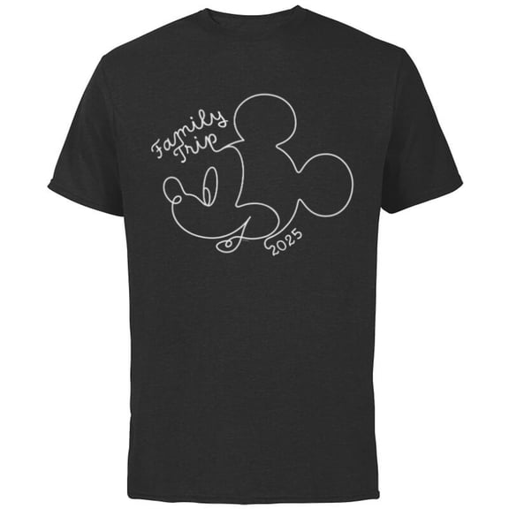 Disney Mickey Mouse Line Drawing Family Trip Vacation 2025 - Short Sleeve Cotton T-Shirt for Adults - Customized-Black