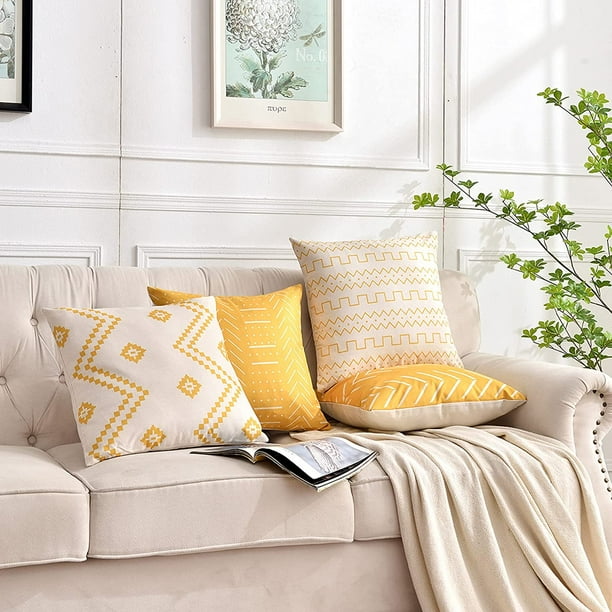 Deandawn Pillow Covers 18 X 18 Inch Pack Of 4 Throw Pillow Covers Linen Cotton Blended Fabric Modern Geometric Patterns Decorative Sofa Square Cushion