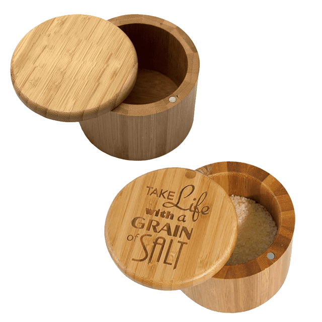 Bamboo Salt Box, Salt Container With Lid, Salt Shaker, Bowl with Magnetic Swivel Lid (2 PCS)