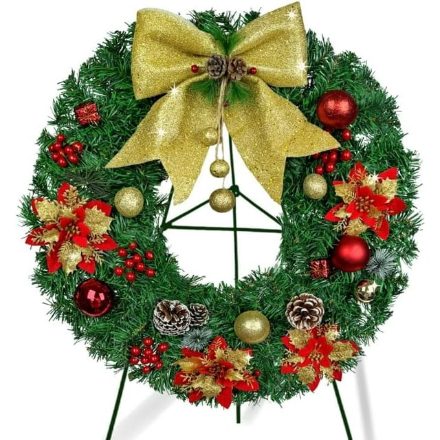 Cemetery Wreaths for Grave Decoration, Headstone Wreath with 30 Inch Gravestone Flower Holder-Blue Roses,Tulips, Daffodils