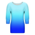 thumbnail image 7 of EchfiProm Sky Blue T-Shirts for Women 3/4 Sleeve Tops Crew Neck Relaxed Fit Fall Pullover Gradient Womens, 7 of 7