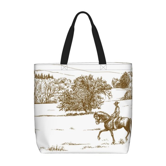 Sikiie Horse Rider In Field Print Single Shoulder Bag, Large Capacity Zipper Handbag, Waterproof Shopping Bag, School and Work Shoulder Bag