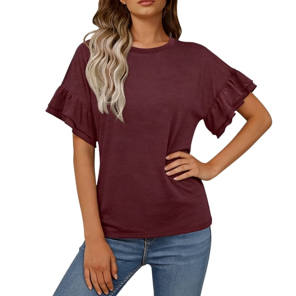 Zwiiyzr Womens Classic Crewneck T-Shirt Short Sleeve Solid Color 100% Cotton Premium Soft Everyday Basic Tee Perfect For Layering And Casual Wear Burgundy