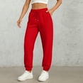 thumbnail image 2 of KDDYLITQ Sweatpants Women Baggy Ankle Strap Sweat Trousers Cotton Straight Leg Loungewear Barrel Elastic High Waist Sweat Pants Drawstring Casual Fashion Trousers with Pockets Red S, 2 of 3