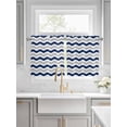 thumbnail image 2 of Half Window Curtains 24 Inches Long, Navy Blue Grey White Window Treatment Curtain Drapes, Abstract Geometric Ocean Wave Stripe Short Curtains Tiers for Kitchen Over Sink, 27.5"x24", 2 Panels, 2 of 7