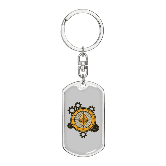 Ethereum Crypto Stainless Steel or 18k Gold Premium Swivel Dog Tag Keychain