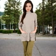 thumbnail image 4 of Women's Ribbed Knit Turtleneck Tunic Sweater with Front Pockets - Small, Beige, 4 of 6