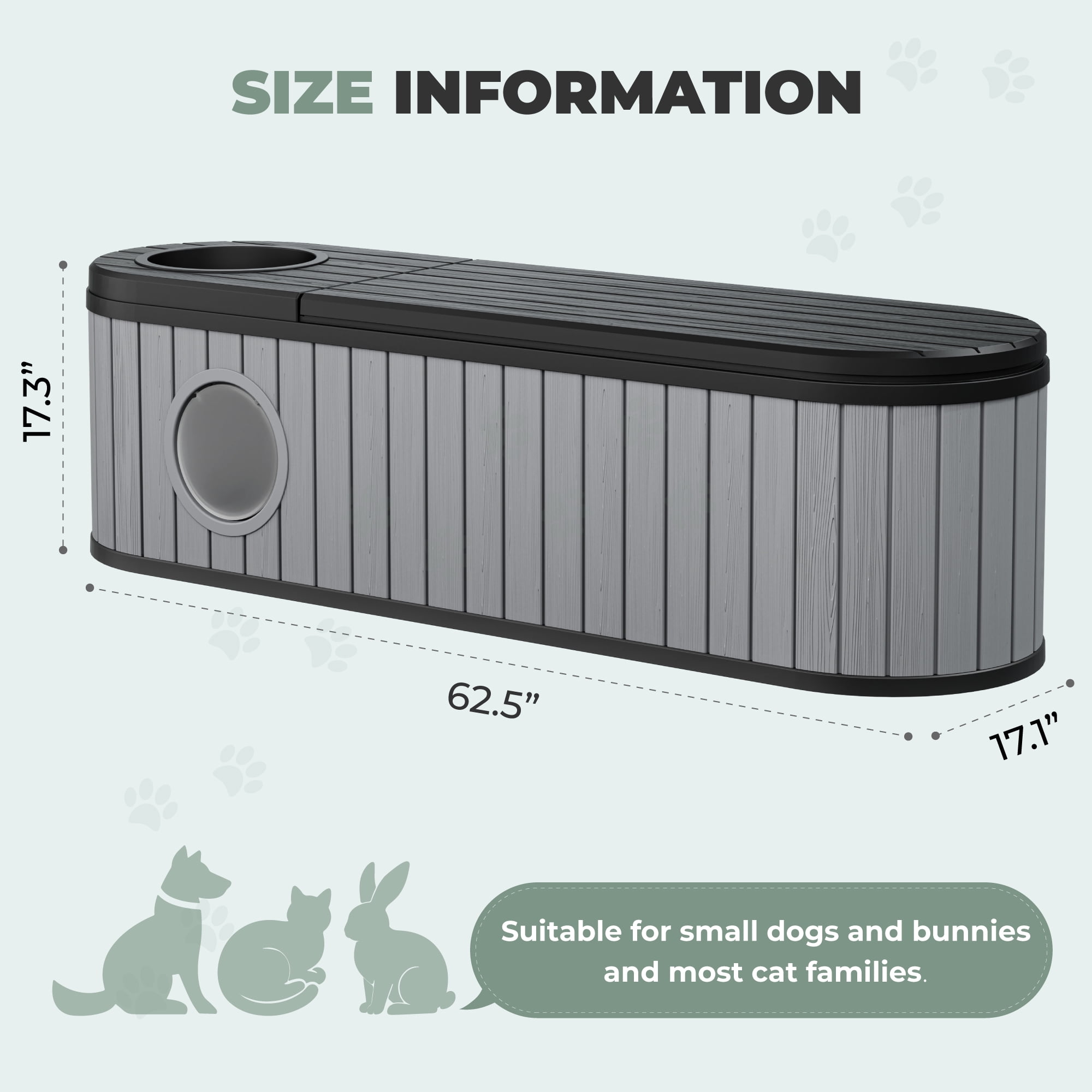 LHBcraft Cat Litter Box Enclosure,HDPE Cat Cabinet with Round Lift-Up Door,Hidden Cat Litter Box Furniture for Bedroom and Living Room,Gray