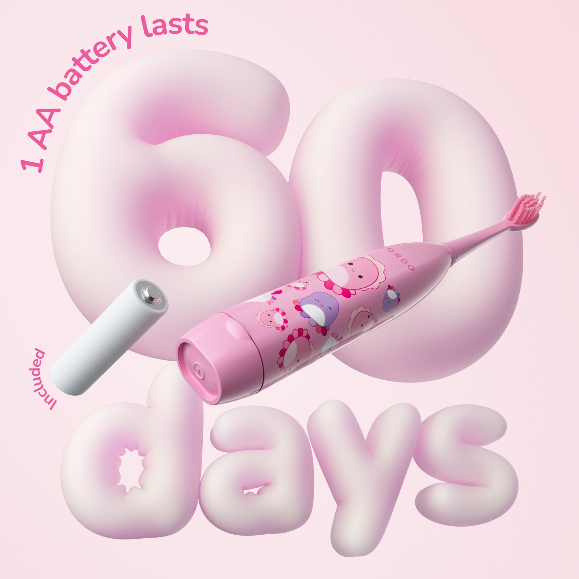 Ordo Sonic Kids Battery Toothbrush - Squishmallows Auggie - Pink