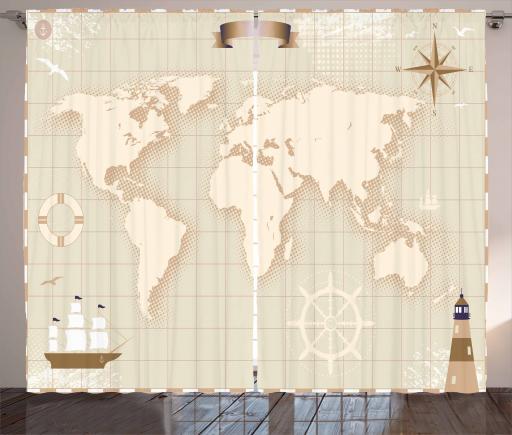 World Map Curtains 2 Panels Set Old World Map With Windrose