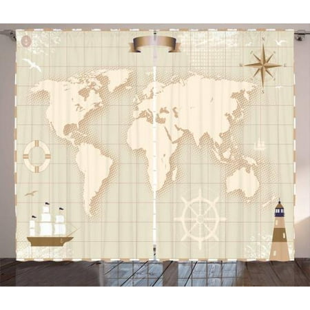 World Map Curtains 2 Panels Set Old World Map With