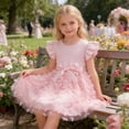 thumbnail image 5 of RMGVDSD Toddler Flower Girl Dress Girls Summer Dress Ruffle Sleeves Tulle Dresses Bowknot Tutu Birthday Princess Dresses Party Sundress 7-8 Years, 5 of 7