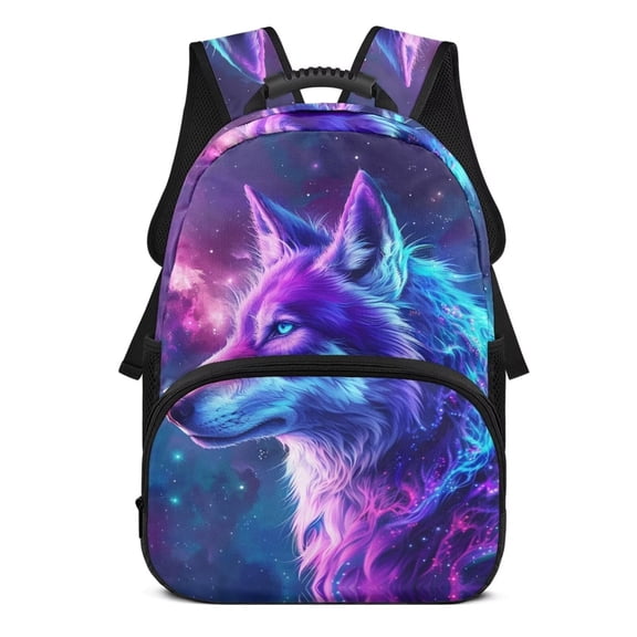 Yuyamidu Wolf School Backpack for Kids Lightweight Bookbag 17 Inch Boys Middle School Book Bag Starry Sky Backpack for Teen Girls with Side Pockets