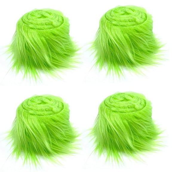 ERDOUY 4pcs Christmas Faux Fur Ribbon Trim Fabric Roll for Christmas Tree Decor or Wreath Bows Craft 59*1.96inch(Green)