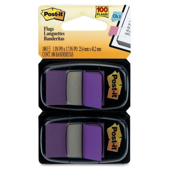 Post-it Flags - 2 Dispensers 100 - 1" x 1.75" - Rectangle - Unruled - Purple - Removable, Self-adhesive - 100 / Pack