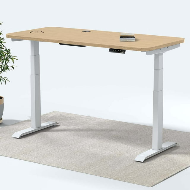 MotionGrey - Bureau Assis-Debout à Double Moteur avec 4 Réglages de Mémoire, Table d'Ordinateur Réglable Assis-Debout pour la Maison, le Bureau et le Jeu - Dessus Chêne Brun 47 Pouces x 24 Pouces Cadre Blanc