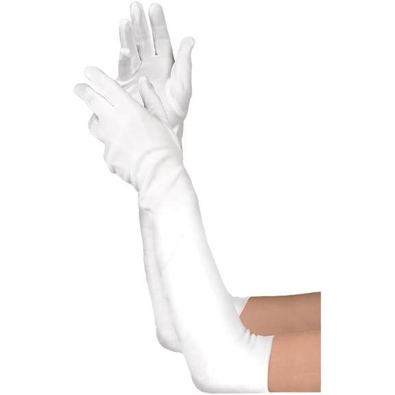 Long Opera Party Gloves for Women 1920s 20s Satin Gloves Costumes Elbow Length Bridal Evening Dress, 21 inches(White)