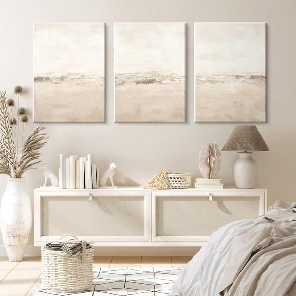 UNFFRAMED Luvia Set of 3 Beige Abstract Neutral Boho Modern Wall Art Poster Minimalist Wrapped Prints for Living Room Bedroom Decor Set 3 Prints 8x12