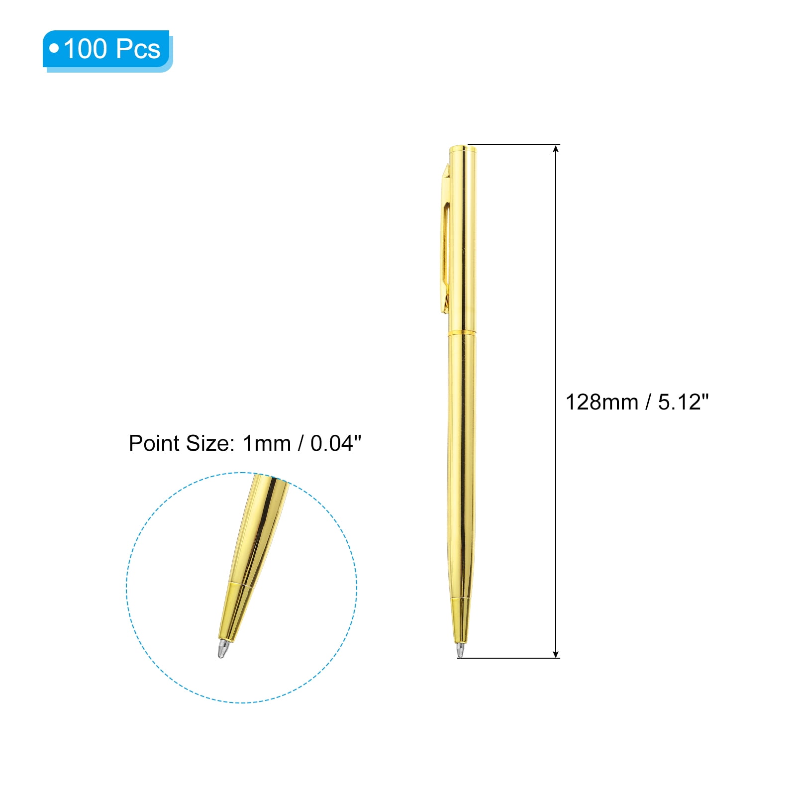 Uxcell Ballpoint Pens Bulk, 100pcs Retractable Metal Black Ink Stamping Writing Pens for Wedding, Office, Gold Tone