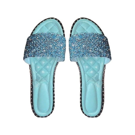 

UKAP Diamante Sliders Embellished Mules Slip On Slippers Glitter Comfy Shoes Womens