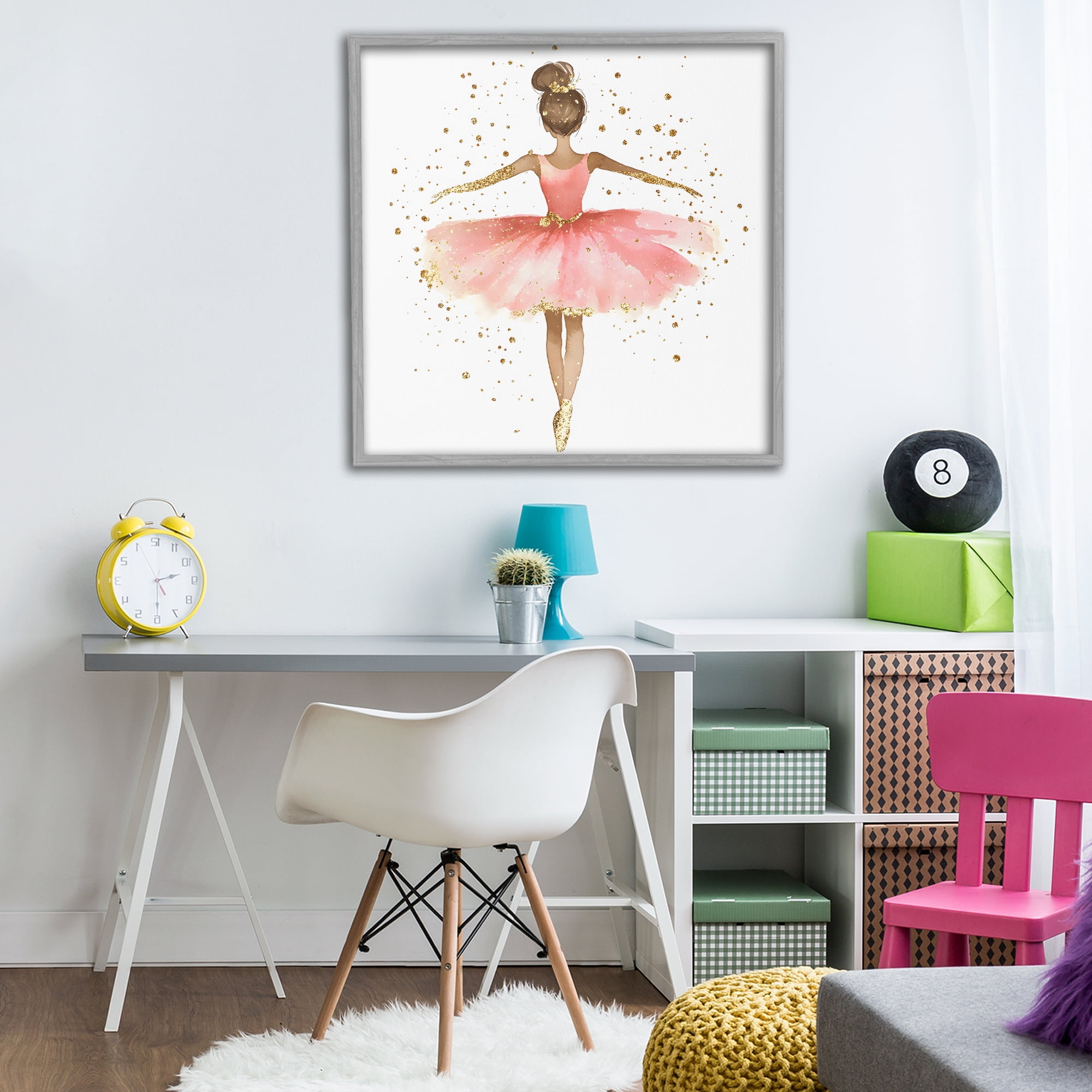 Stupell Industries Ballerina with Gold Glitter Gray Framed Giclee Art, design by Creative Studio
