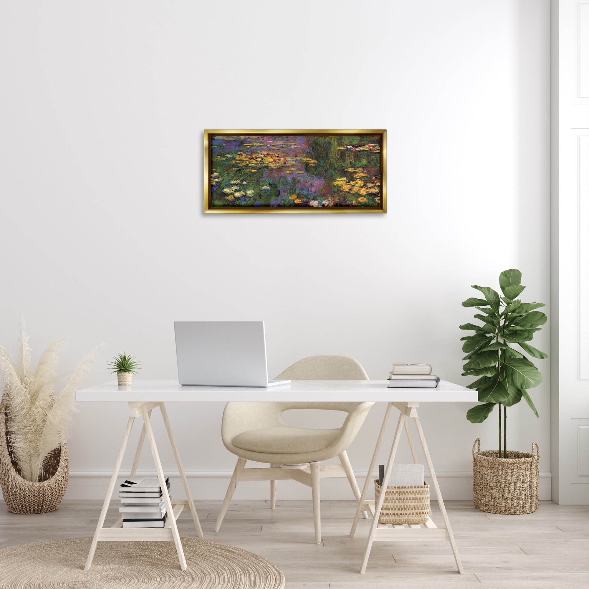 Stupell Industries Vibrant Traditional Water Lilies Botanical & Floral Painting Gold Floater Framed Canvas Art Print Wall Art, 31 x 14