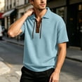 thumbnail image 2 of FINALGANG Mens Solid Color Polo Neck Short Sleeve Waffle Knit Lace Up TShirt For Casual Daily Wear Bohemian Style Outings Themed Party Activities Blue L, 2 of 8
